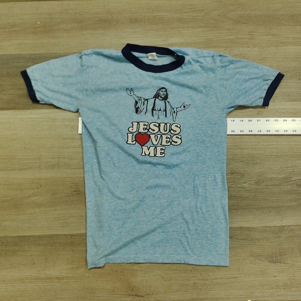vintage dead stock Christian ringer tee, size L